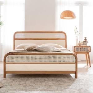아메리카나베드 위브 라탄 원목 침대 Q (2colors)